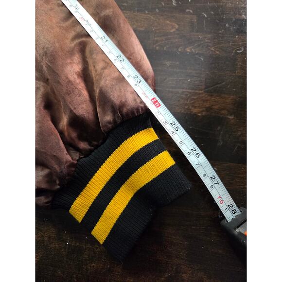 US Army Bravo Bulldogs Embroidered Satin Bomber Jacket Large Brown Street - Picture 16 of 16